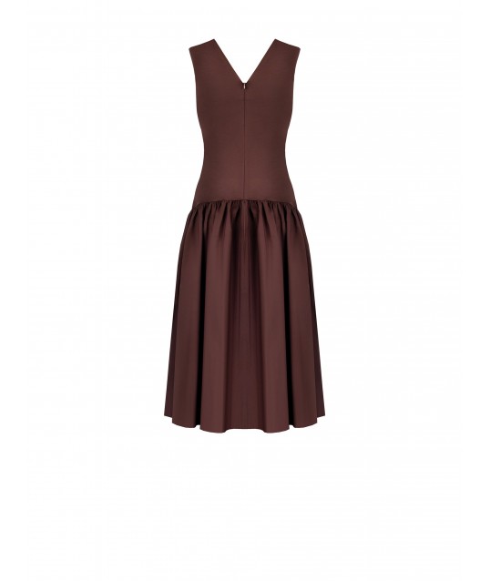 Long Jersey Dress With Cotton Flounce Skirt And Double V-neck Rinascimento