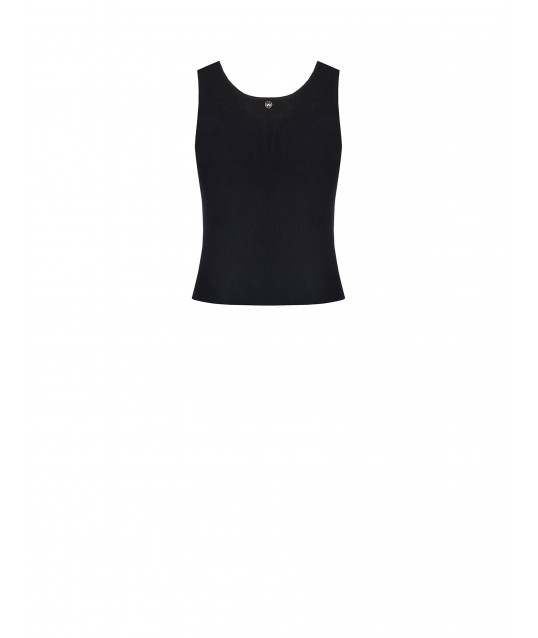 Top In Misto Viscosa A Coste Sottili Con Cristalli Cabochon Sull Scollo Rinascimento