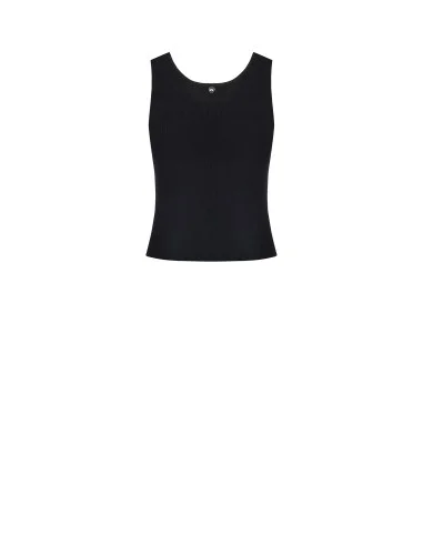 Top In Misto Viscosa A Coste Sottili Con Cristalli Cabochon Sull Scollo Rinascimento