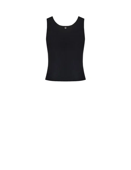 Top en viscose mélangée à fines côtes avec cabochon de cristaux sur l'encolure Rinascimento