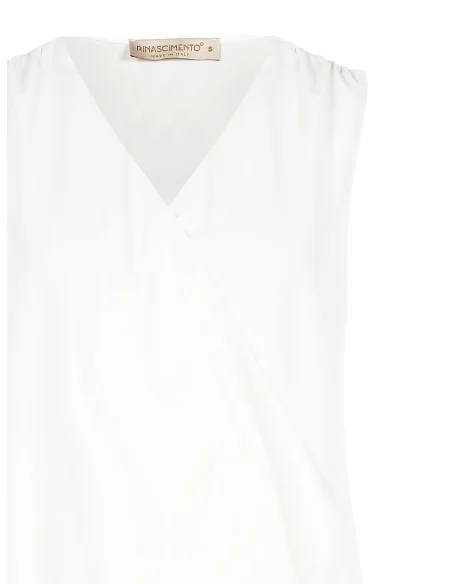 Fluid Satin Opaque Blouse With Criss-cross V-Neck Rinascimento