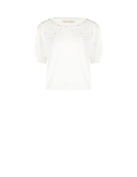 Pull léger en mélange de viscose avec perles et cristaux Rinascimento