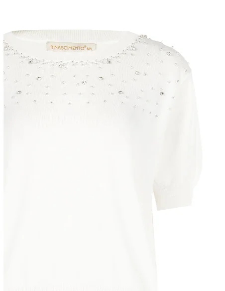 Pull léger en mélange de viscose avec perles et cristaux Rinascimento