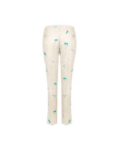 Sigaretta Pantalon en lyocell et lin mélangés avec broderie de tulipe et paillettes Rinascimento