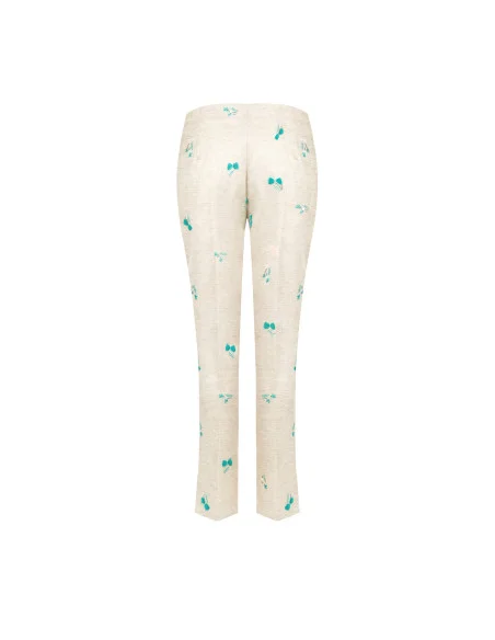 Sigaretta Trousers In Mixed Lyocell And Linen With Tulip Embroidery And Sequins Rinascimento