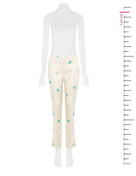 Sigaretta Trousers In Mixed Lyocell And Linen With Tulip Embroidery And Sequins Rinascimento