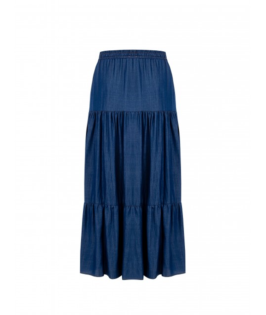 Long Flounced Skirt In Lightweight Denim Rinascimento Curvy