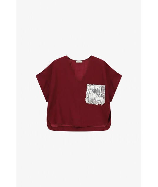 Blusa Corta Con Taschino Frontale Decorato Dixie