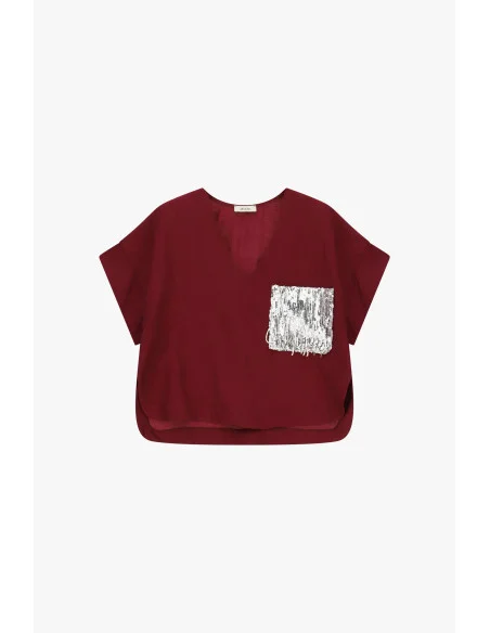 Short Blouse With Front Decorated Pocket Dixie