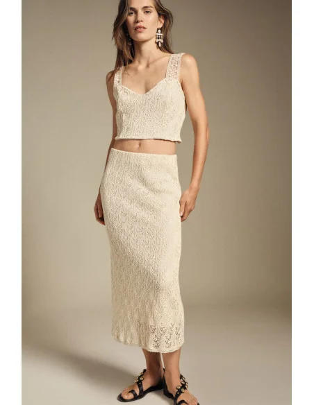 Gonna Midi Pizzo Traforato Vita Alta Dixie