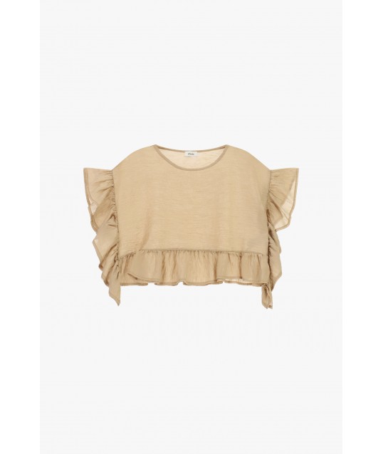 Dixie Cropped Top With Curly Sleeves (Top croisé à manches bouclées)