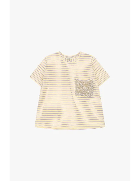 T-Shirt A Righe Con Tasca Applicata Paillettes Dixie