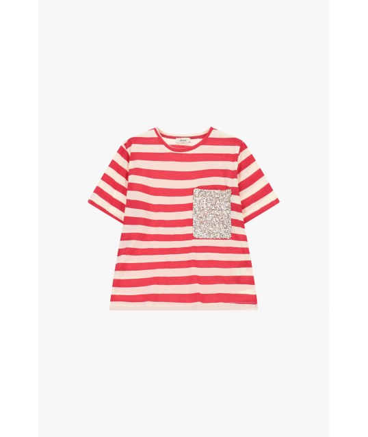 T-Shirt A Righe Con Tasca Paillettes Frontale Dixie