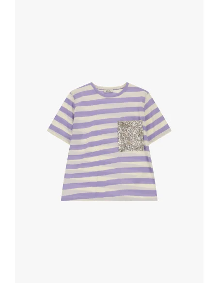 T-Shirt A Righe Con Tasca Paillettes Frontale Dixie