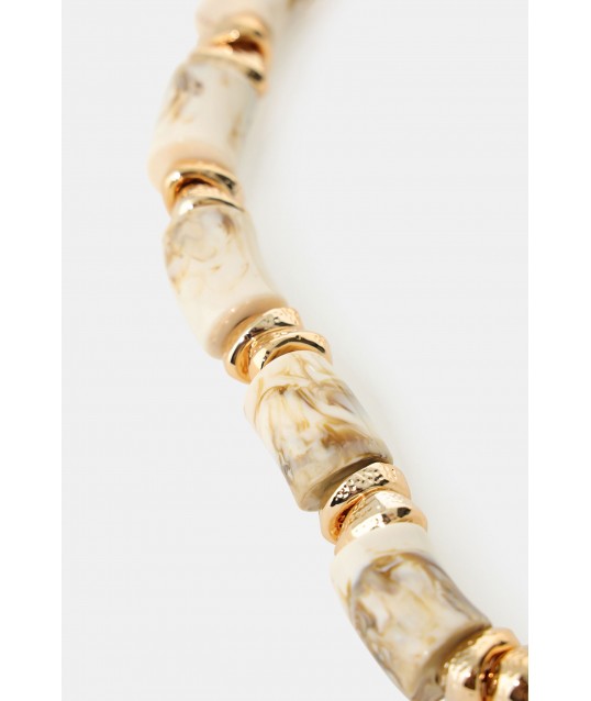 Elastic Bracelet With Marbled Cylinders And Metallic Inserts Dixie
