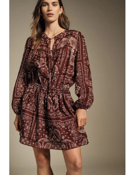 Short Paisley Print Dress with Long Sleeves Dixie