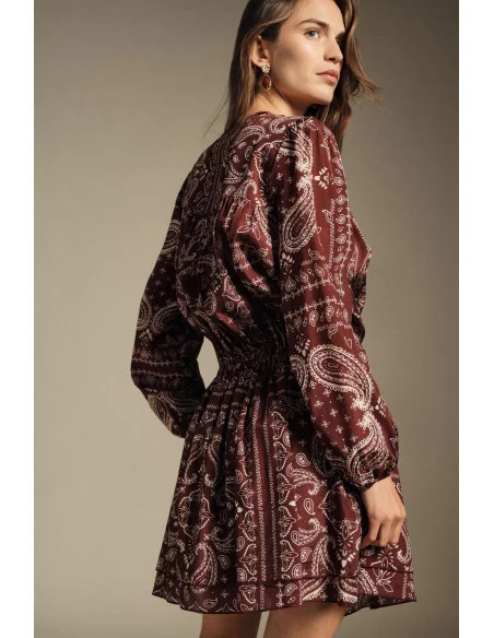 Abito Corto Stampa Paisley Con Maniche Lunghe Dixie