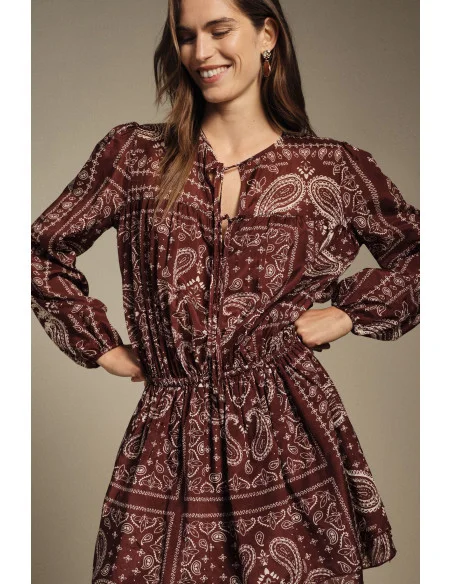 Short Paisley Print Dress with Long Sleeves Dixie