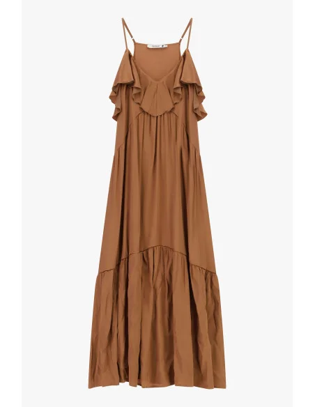 Robe longue à fines bretelles et volants Please