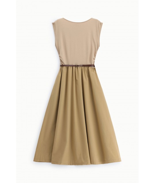 Long Sleeveless Dress With Slim Belt Please