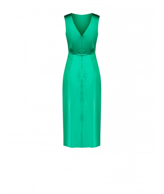 Long Satin Dress With Calla Pin And V-Neckline Behind Rinascimento