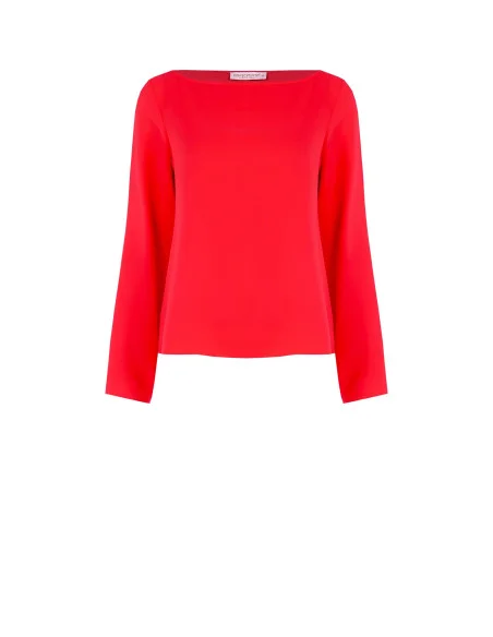 Rinascimento Opaque Satin Fitted Blouse with Barchetta Neckline