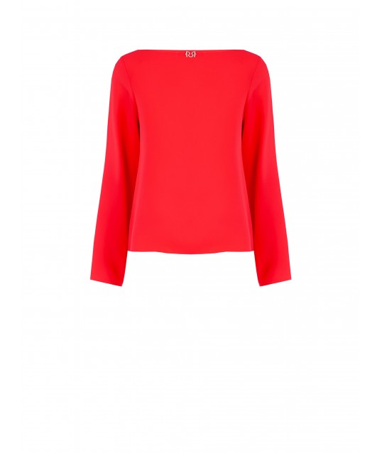 Rinascimento Opaque Satin Fitted Blouse with Barchetta Neckline