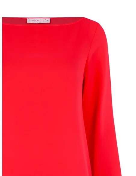 Blusa Sfiancata E Fluida In Raso Opaco Con Scollo A Barchetta Rinascimento