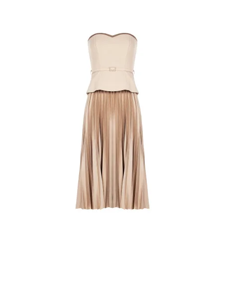 Robe midi évasée plissée en satin effet deux pièces avec top en scuba crêpe Rinascimento