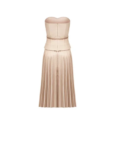 Pleated Flared Midi Dress in Satin with a Two-Piece Effect and Scuba Crepe Top Rinascimento