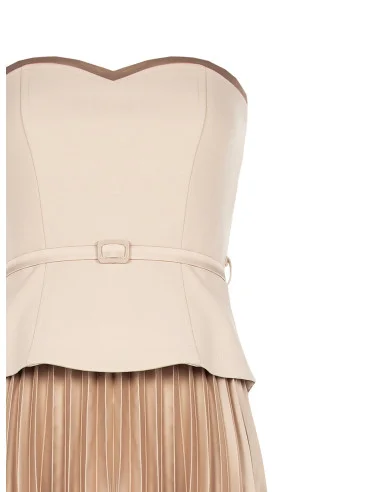 Robe midi évasée plissée en satin effet deux pièces avec top en scuba crêpe Rinascimento