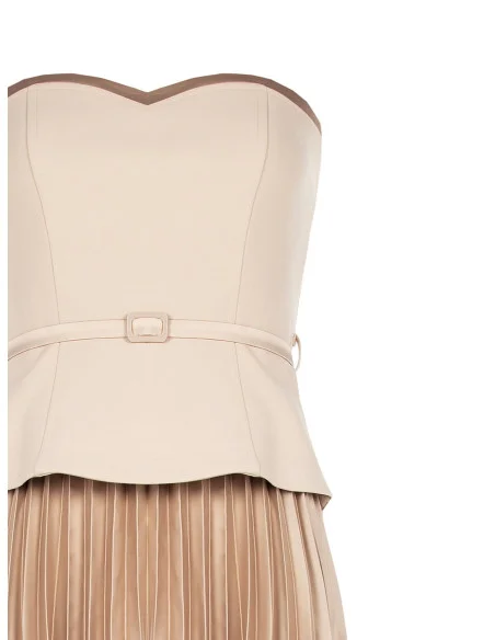 Robe midi évasée plissée en satin effet deux pièces avec top en scuba crêpe Rinascimento