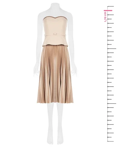 Robe midi évasée plissée en satin effet deux pièces avec top en scuba crêpe Rinascimento