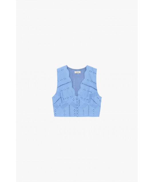 Dixie Short Perforated Top with Scalloped Neckline