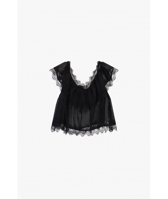 V-Neck Top With Scalloped Lace Inserts Dixie