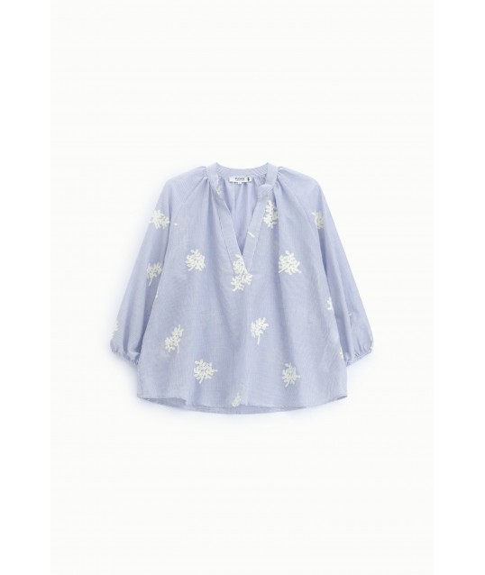 Wide Striped Blouse With Floral Pattern Please