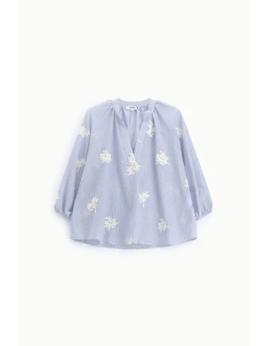Wide Striped Blouse With Floral Pattern Please