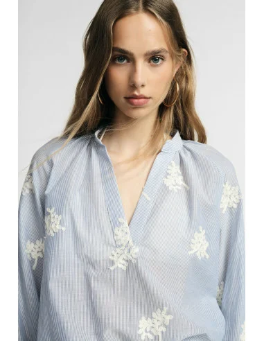 Wide Striped Blouse With Floral Pattern Please