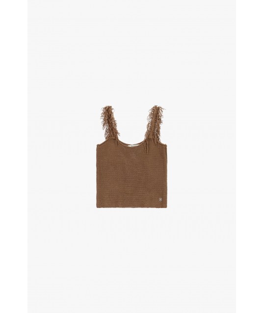 Maglione Smanicato Con Spalline Frangiate Please