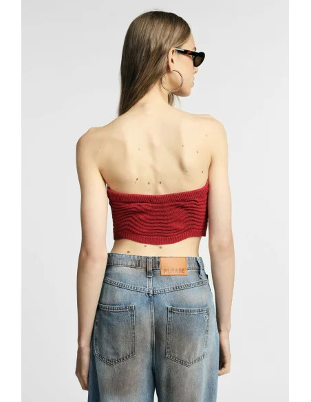Top bandeau tricoté à motif ajouré Please