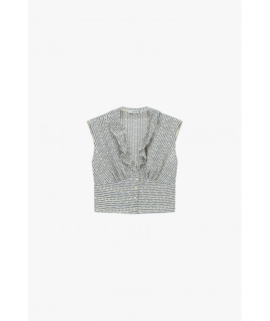 Chemise courte sans manches à volants et à rayures Please