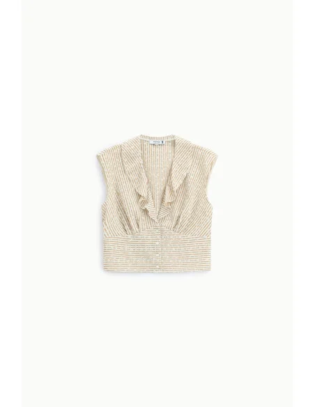 Cropped Sleeveless Striped Top with Ruffles Please