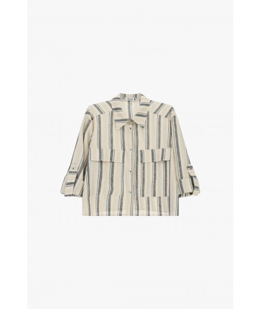 Chemise rayée avec poches sur le devant et manches retroussées Please
