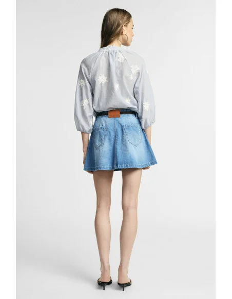 Jupe courte en denim effet usé à cinq poches Please