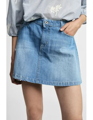Jupe courte en denim effet usé à cinq poches Please