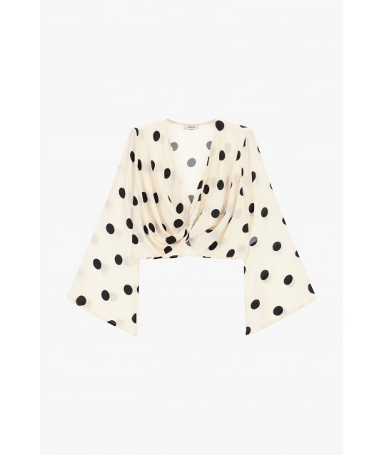 Top Incrociato Corto A Pois Con Maniche Ampie Dixie