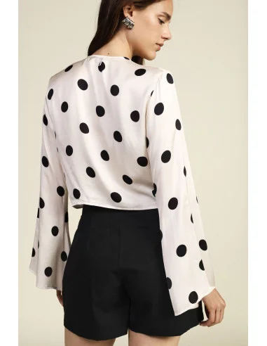 Short Polka-Dot Wrap Top with Wide Sleeves Dixie