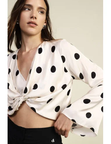 Short Polka-Dot Wrap Top with Wide Sleeves Dixie