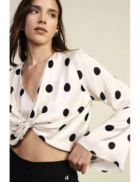 Short Polka-Dot Wrap Top with Wide Sleeves Dixie
