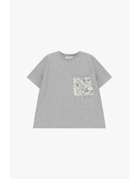 T-shirt à manches courtes avec poche poitrine et paillettes Dixie